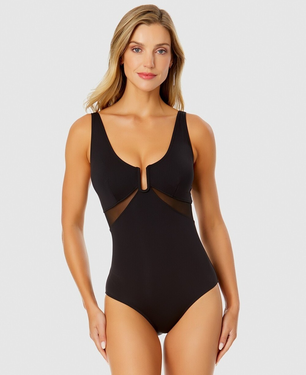 Anne Cole Women's U-Ring Mesh-Inset One-Piece Swimsuit - Black